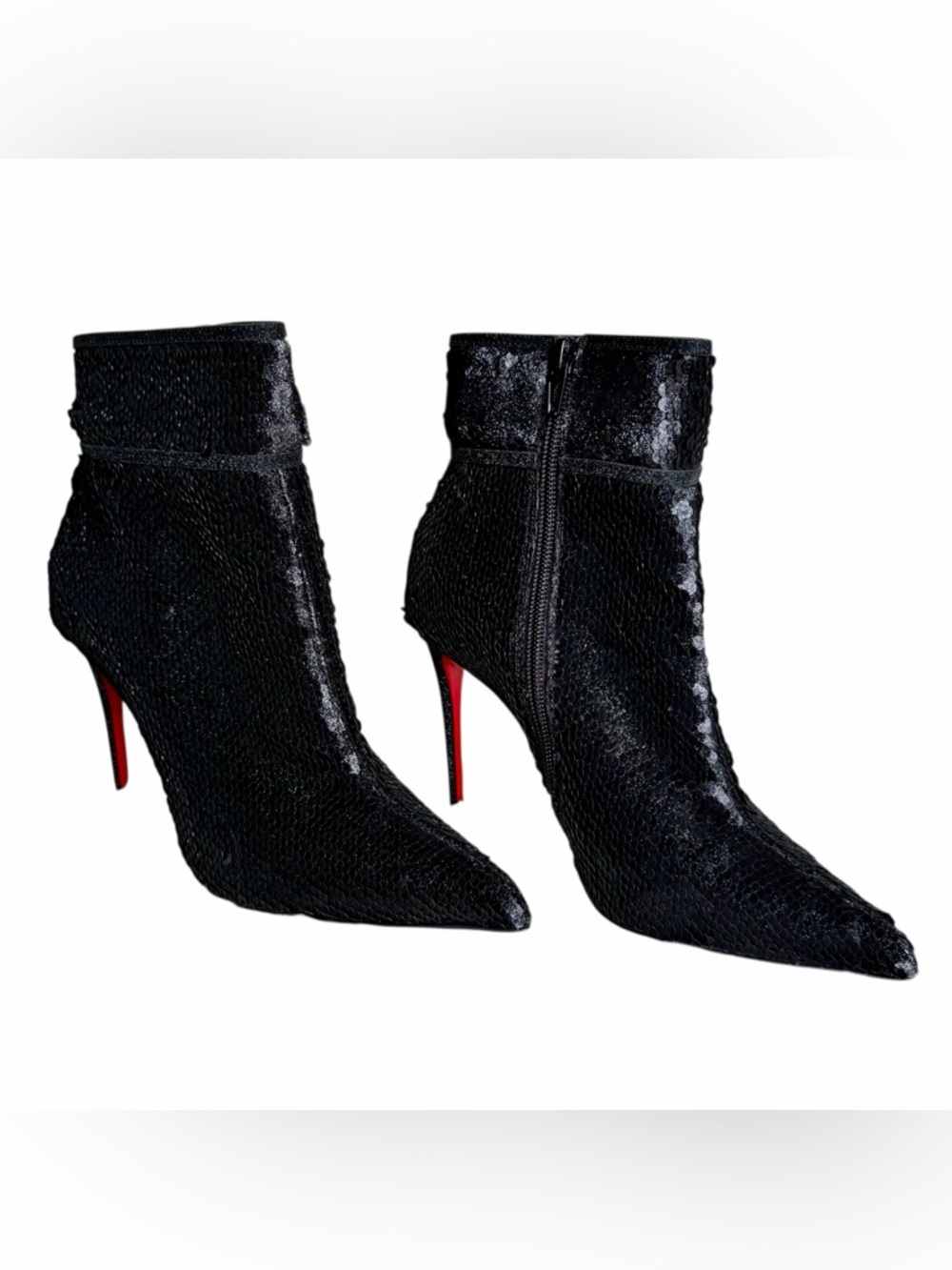 NWT Christian Louboutin Moulakate 100 Glitter Ankle Boots EU 37.5 US 7 Red Sole - Picture 7 of 10